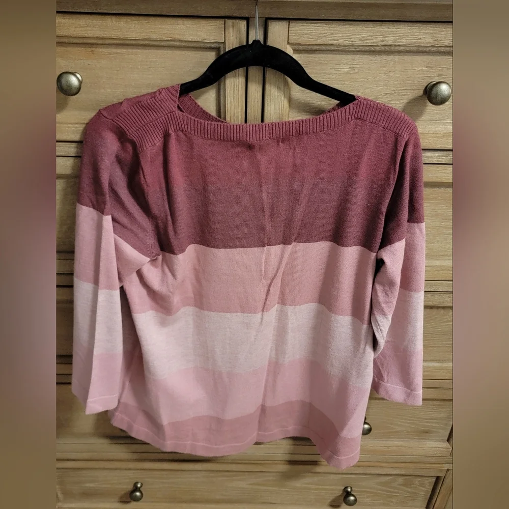 NWT - Croft & Barrow Pink colorblock boatneck 3/4 sleeve sweater - Size L - Picture 2 of 6
